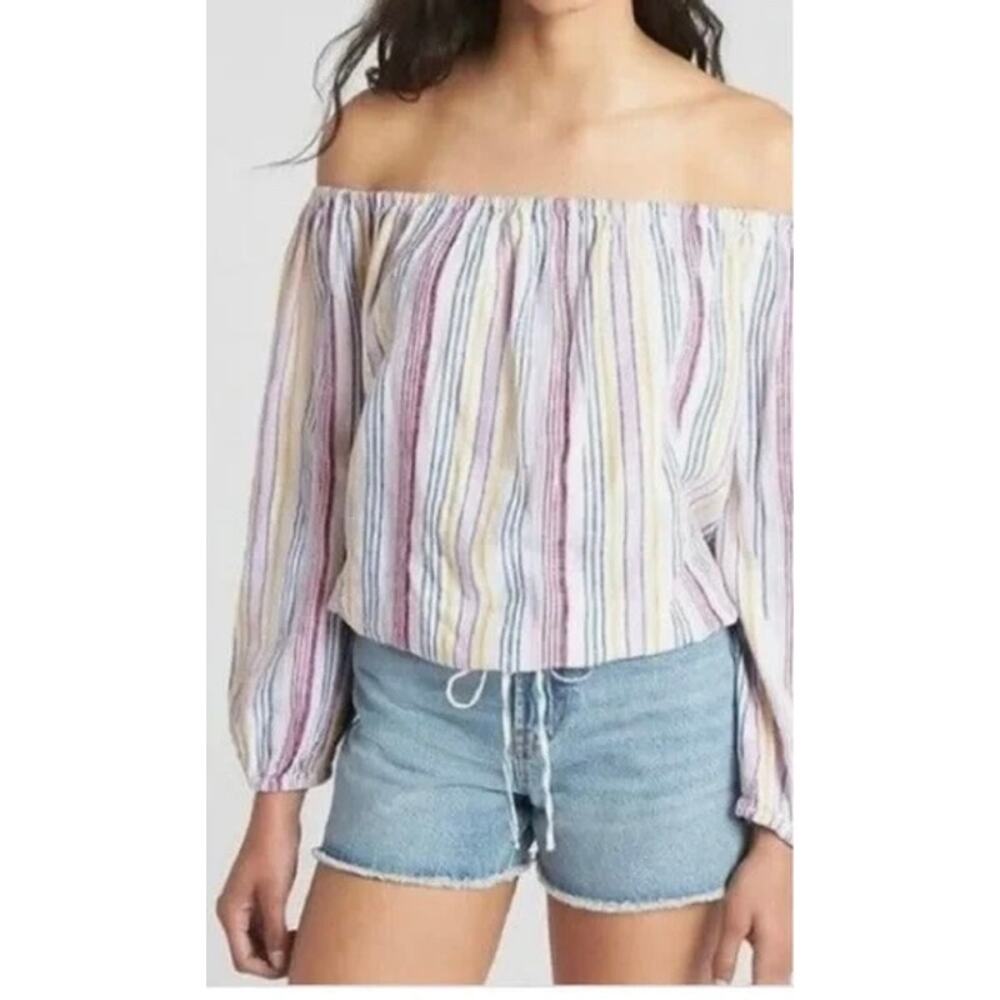 GAP - Linen Blend Multi-Color Stripe - Off Shoulder Boho/Peasant Top - Size Med